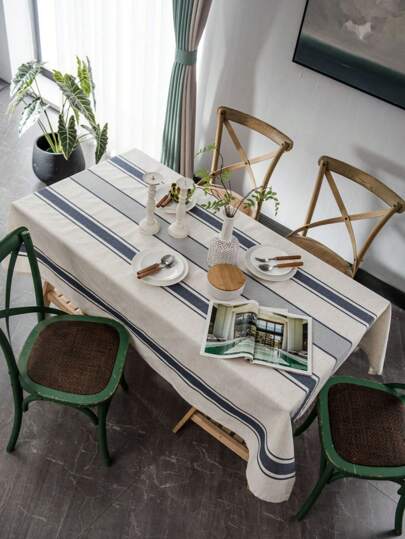 1 件农舍风格简约条纹餐垫、矩形野餐垫、厨房餐桌装饰桌布、咖啡/电视架装饰、简约风格适合家庭聚会