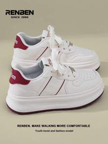 Zapatillas vulcanizadas azul/rojo de primavera 2025 para mujer de Renben, con suela gruesa, ligeras, amortiguación de impactos, calzado casual de estilo retro