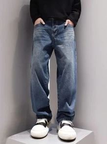 Jeans casual droits amples lavés pour adolescents, printemps/automne