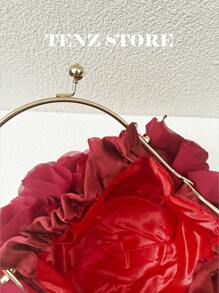 Women Elegant Large-Capacity Burgundy Floral Pleated Satin Evening Clutch Party Bag Purse Handbag– Chic Chiffon Petal Handbag With Chain Strap, Fits ProMax Size Phone & Essentials, Perfect For Bride, Weddings, Dates, Proms, Sorority Formals, Graduation Parties, Spring Galas, Weddings, Cocktail Events, And Special Occasions, Prom Bag For Party