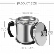 Bacon Grease Container With Strainer, 48 Oz Stainless Steel Oil Container, Pot Fat Storage With Lid, Easy Grip Handle Suitable For Storing Frying Oil And Cooking Grease