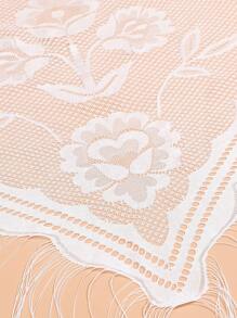 1pc Ladies Black & White Lace Flower Tassel Sheer Triangle Scarf, Breathable Shawl For Spring, Summer, Autumn, Fashion & Elegant For Party - A - View 7