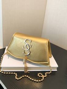 1pc Fashionable Shoulder Bag Simple Casual Bag Retro Casual Chain Messenger Bag, Shiny Pu Material, Flip Magnetic Buckle Closure, Messenger Bag Decorated With Fashionable Tassel Pendant, A Variety Of Colors To Choose From, High-End And Stylish Solid Color Matching, Suitable For Girls To Go Shopping, Daily Travel, Attend Parties, Casual And Simple Style