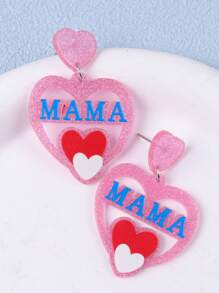 1 Pair Minimalist Mother's Day Pink Hollow Heart Acrylic Earrings, Creative Design For Women