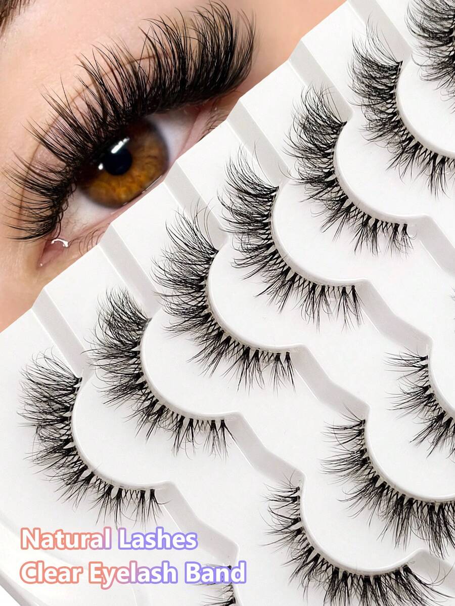 Asiteo 7对假睫毛自然纤细柔软时尚透明带状交叉睫毛适用于日常约会和节日睫毛条睫毛，睫毛，睫毛，假睫毛