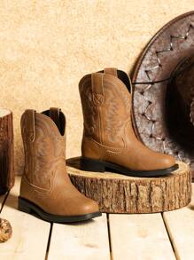 Kids Boys Girls Cowboy Boots Western Square Toe Riding Mid Calf Knee High Boots - Brown - View 2