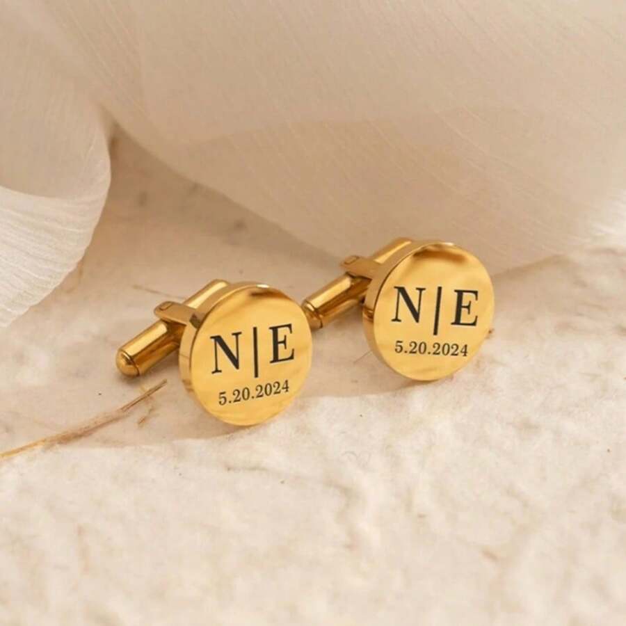 Custom Cufflinks For Groom Stainless Steel Men's Initials Cufflinks Personalized Wedding Best Man Jewelry Gift - Round Cufflinks - View 1