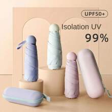 Portable Folding Umbrella UPF50+ Sunscreen 6 Ribs Waterproof 190T Umbrella Cover Dual-Purpose Capsule Umbrella With Storage Box Iron Handle Iron Shaft Iron Frame Leisure Style Manual Opening And Closing Are Suitable For Holiday Gifts.