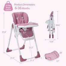 Broadfashion High Chair For Babies & Toddlers, Foldable Highchair With Adjustable Backrest/Seat Height, Double Removable Tray, PU Cushion - 紫色 - 查看 9