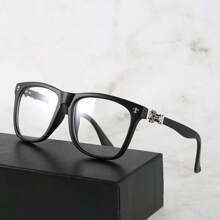 1pc Vintage Square Metal Frame Clear Lens Glasses, Unisex Retro Optical Eyewear - A - View 2