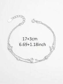 Vaerine 1pc Women's Fashionable Elegant Minimalist Sparkly 925 Silver Zirconia Hollow Double Layer Four-Leaf Clover Five-Petal Flower Design Bracelet, Suitable For Dating, Party, Daily Wear, Charming Gift - One Size - View 4