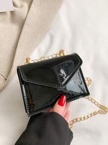 1 pièce Mini sac à bandoulière/sac messager en PU de couleur unie de nouvelle mode, petit sac carré, sac de fille personnalisé populaire avec chaîne laser brillante, couleur bonbon mode "Satisfied Bird", style triangle couverture de niche polyvalente mini sac à main de messager de fille