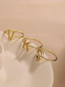 1pc Stylish Full Zirconia Letter Twist Circle Ring 925 Silver Ladies Jewelry, Multiple Choices, Suitable For Daily Wear And Attending Banquets, Birthday Gifts - Gold - View 8