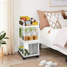 Storage Rack Storage Trolley Cart On Wheels Bathroom Storage With Handle Kitchen Storage Utility Cart Space Rack Space-Saving Mobile Shelving Organizer (White) (3-Tier) - 3-Tier - View 1