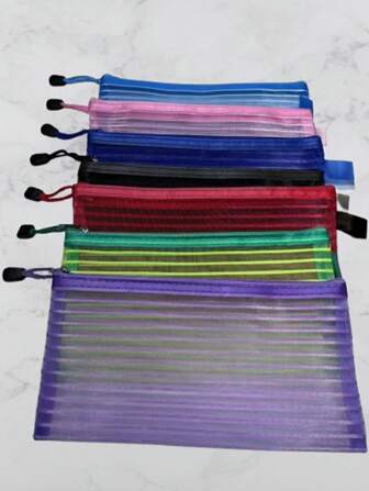 5pcs Random Color Portable Mesh Pencil Bag - The Perfect Office Stationery Bag For Students And Adults Returning To School
