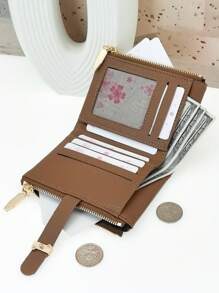 MINGYOU Women Short Snap Wallet PU Leather Soft Multi-Function Fashion Casual Card Holder Zipper Simple Student Coin Purse Minimalist Stylish Portable Wallet Purse Wallet Mini Wallet Small Wallet - Brown - View 8