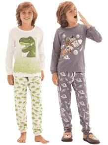 8 Pieces Of Assorted Long Sleeve Children's Pajamas For Boys - 4 T-Shirts + 4 Pants - 彩色 - 查看 6
