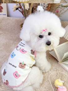 1pc Cute Bear Print Soft, Anti-Shedding Pet Vest Shirt, Suitable For Medium & Small Cats & Dogs, Can Be Worn Inside Or Outside