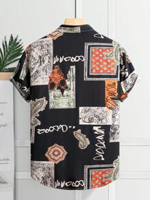 Men's Graphic Print Short Sleeve Shirt, Casual Street Style For Everyday Wear