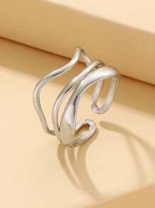 1pc Elegant Geometric Multi-Layer Line Openwork Stainless Steel Ring, Simple Minimalist Shiny Metal Adjustable Finger Band For Women, Daily Wear - Silver - View 10
