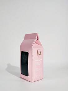 Fashionable Milk Carton Shaped Letter & Cow Print Crossbody Bag, With Detachable Strap And Zipper Closure, Casual Commuter Crossbody Bag, Suitable For Travel And Daily Use, Strawberry Pattern Square Bag , Pink - Pink - View 6