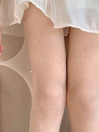 1Pair Women's Pantyhose For Women High Waist Stockings Sheer Tights Slim Stockings Tights Sparkling Star Patterned Sheer Tights