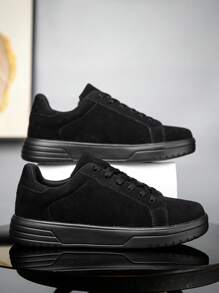 Men's Comfortable Lightweight Solid Color Low-Top Retro Casual Versatile Anti-Slip Flat Sneakers, Featuring Leather Upper, Lace-Up Design Suitable For Daily Commute, Outdoor, And Business Formal Occasions