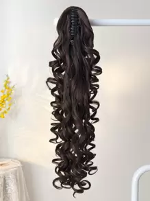 26英寸长棕色深波浪耐热合成纤维马尾假发，适合日常使用 - 黑棕色 - 查看 6