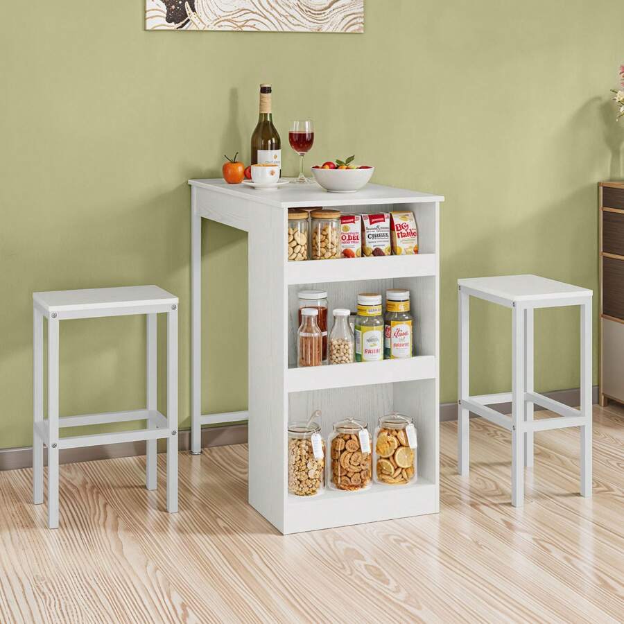 Yitahome Breakfast Bar Table, Bar Table Set With Bar Stools, 2, Bar Table And Stools Set Dining Bar Table Footrest And Storage Shelf For Kitchen Dining Room Pub Industrial Steel Frame - White - View 1