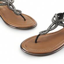 Women's Flat Sandals Dressy Summer Stappy Comfortable Ankle Elastic T-Strap Beach Thong Sandals - màu đen - Xem 8