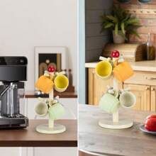Coffee Mug Holder, Wood Mug Holder, Mug Tree With 6 Hooks Stand For Countertop, Mugs Organizer Coffee Bar Accessories And Decor Coffee Organizer Station, Cream(MH371)