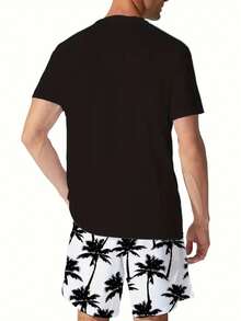 Men's Casual Short Sleeve T-Shirt Set, Featuring Hawaiian Coconut Tree Pattern - 3D Printed T-Shirt And Shorts Combo - Includes Beach Shorts And Activewear - Suitable For Streetwear, Loose Sportswear - Perfect Gift For Summer Vacation - Multicolor - View 2