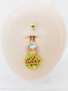 1 件幸运吊坠肚脐环，彩色滴油制作，耐腐蚀镀金钛合金穿孔首饰