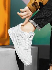 男士新款当季户外休闲运动鞋-时尚纯色平底鞋-厚底防滑耐磨轻便防水加厚真皮休闲鞋-百搭学生鞋 - 白色 - 查看 5