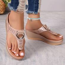 2024 Damen Sommer Größere Größen Plateausandalen mit dicker Sohle, bequeme Keil-Flip-Flops mit rutschfester offener Zehenpartie, Strandschuhe