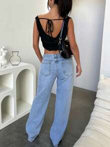Women's Jeans Baggy Pants Low Waist Loose Straight Leg Denim Pants With Pockets