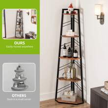 Corner Shelf 5 Tiers, Industrial Bookshelf Modern Floorstanding Corner Bookcase Ladder Shelf Wooden Open Display Shelving Unit For Living Room, Hallway, Home Office, Rustic Brown Book Shelf - Apricot - View 4