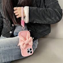Bow-Knot A Sweet Pink IPhone Case With Big Bowknot & Handy Wrist Strap ,Diy Phone Case Compatible With SAMSUNG IPhone16/7/8/11/12/13/14/15/X/XR/Xs/Plus/Pro/Pro Max/SE2