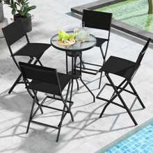 Outdoor Bar Chair Set Of 4 Folding Bar Height Stool With Footrest - Black - View 6