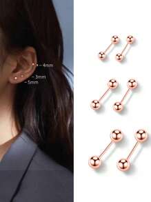 GAGAFEEL 1对925纯银复古简约小串珠玫瑰金耳环，男女皆宜，时尚耳环，日常配饰，礼品之选 - 玫瑰金 - 查看 3