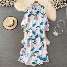 Loose Shirt Dress With Buttons Front, Casual Solid Color Split Hem Dress In Spring And Autumn, Shirt Dresses For Women - màu xanh lá - Xem 2