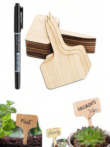 30pcs Wooden Plant Labels, Wooden Garden Plant Marker With Pen, Outdoor Plant Garden Labels, Flower Labels, Creative Gardening Marking Board,Gardening Tools, Gardening Decorations, Outdoor Garden Plants Garden Pot Plants Waterproof Garden Markers For Seedlings, Succulents, Indoor Greenhouse, Seeds, Potted Plants, Flowers, Vegetables, Plants - Khaki - View 3