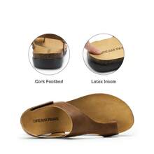 Women's Cork Footbed Sandals Comfortable Arch Support Casual Thong Flat Sandals Simple Design For Summer Dress Shoes - 咖啡棕 - 查看 2