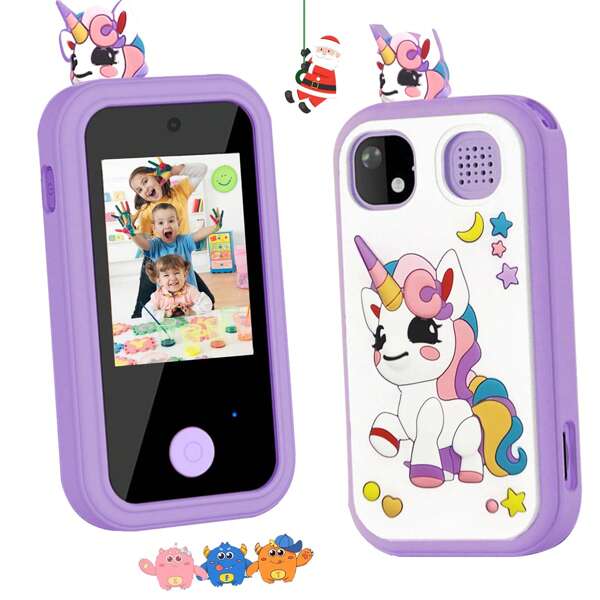 Kinderen Smart Phone Speelgoed Voor Meisjes Geschenken, Touchscreen HD Dubbele Camera Eenhoorn Kinderen Telefoon Speelgoed, HD Digitale Videocamera Met Beschermende Siliconen Hoes, Kerst Verjaardagscadeaus Voor Meisjes Leeftijd 6-12 Kinderen Speelgoed Mobiele Telefoon