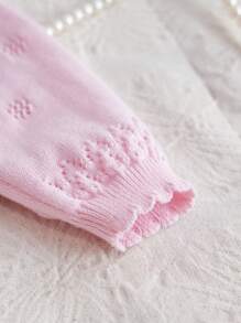 Baby Girls Casual Knit Cardigan, Short Flower Decor Hollow Out Thin Jacket - Pink - View 5