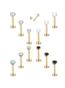 12 件蛋白石 CZ 锆石唇环女式男式 16G 不锈钢唇钉耳环软骨前螺旋耳屏耳环梦露美杜莎穿孔珠宝 - 唇釘 - 查看 4