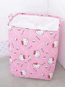 Sanrio 1pc Hello Kitty Nordic Style Linen Fabric Laundry Basket, Large Capacity Bathroom Dirty Clothes Storage Hamper, Foldable & Waterprooflaundry Hamper,Washing Basketbathroom Organizer,Basket,Storage Basket,Foldable Laundry Basket