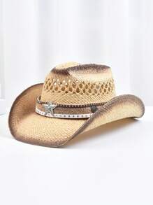 男士加厚草帽复古卷边西部牛仔帽夏季沙滩太阳帽