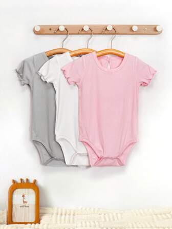 minizone 3件套女婴休闲百搭短袖连体衣套装，夏季