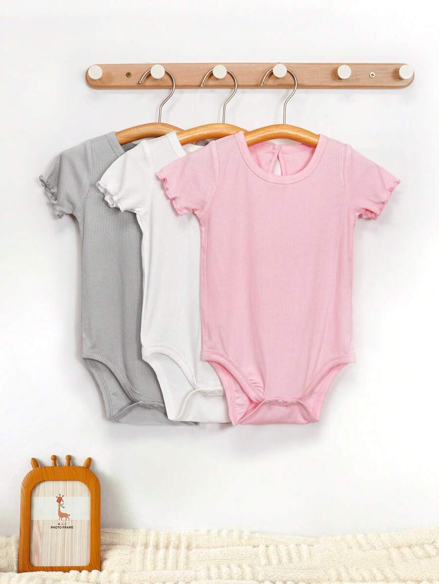 minizone 3件套女婴休闲百搭短袖连体衣套装，夏季 - 彩色 - 查看 1